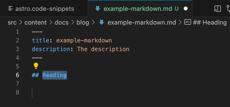 Screenshot of the Visual Studio Code editor, displaying generated content from a code snippet.  